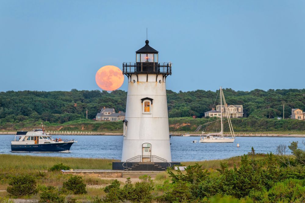 Edgartown Light August Moon 2025 Art | Michael Blanchard Inspirational Photography - Crossroads Gallery