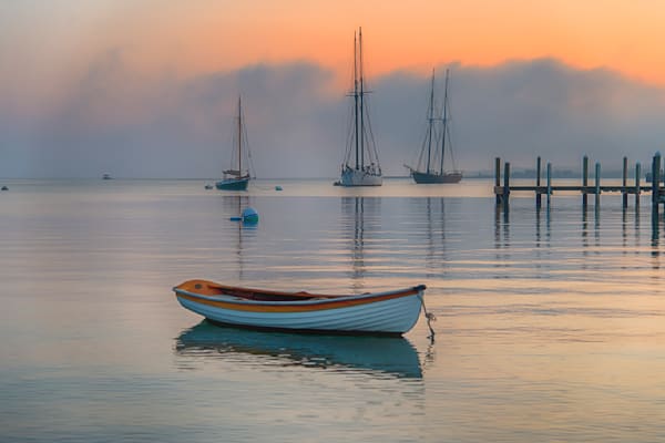 Vineyard Haven Harbor Dory Summer Fog Art | Michael Blanchard Inspirational Photography - Crossroads Gallery