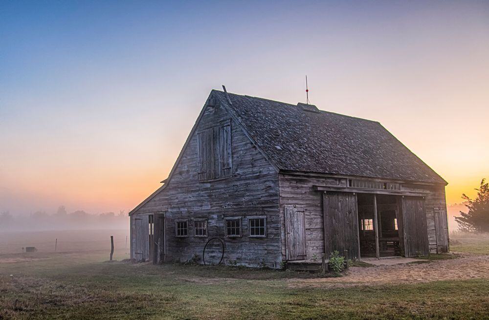 Honey Barn Late Summer Fog Art | Michael Blanchard Inspirational Photography - Crossroads Gallery