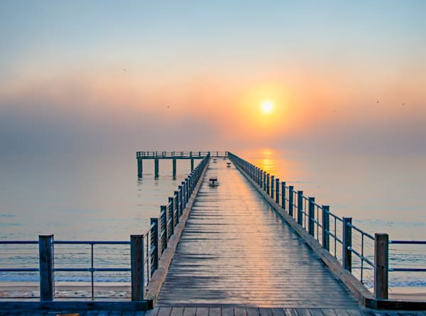 Oak Bluffs Pier Fog And Gulls Art | Michael Blanchard Inspirational Photography - Crossroads Gallery