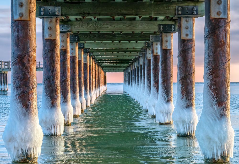 Oak Bluffs Pier Ice 2026 Art | Michael Blanchard Inspirational Photography - Crossroads Gallery