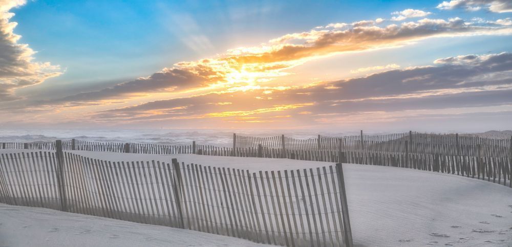 South Beach Winter 2026 Snow Fence And Light Beams Art | Michael Blanchard Inspirational Photography - Crossroads Gallery