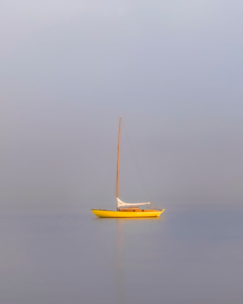 Yellow Sailboat Fog Art | Michael Blanchard Inspirational Photography - Crossroads Gallery