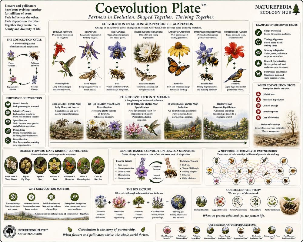 Coevolution Plate illustrating the evolutionary relationship between flowering plants and pollinators