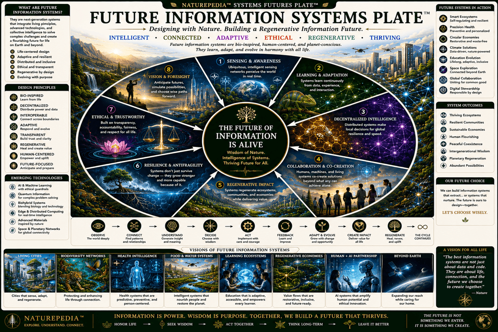 Future Information Systems Plate showing ecological intelligence, environmental sensing, biological communication, living networks, machine-readable ecology, distributed intelligence, and future information systems
