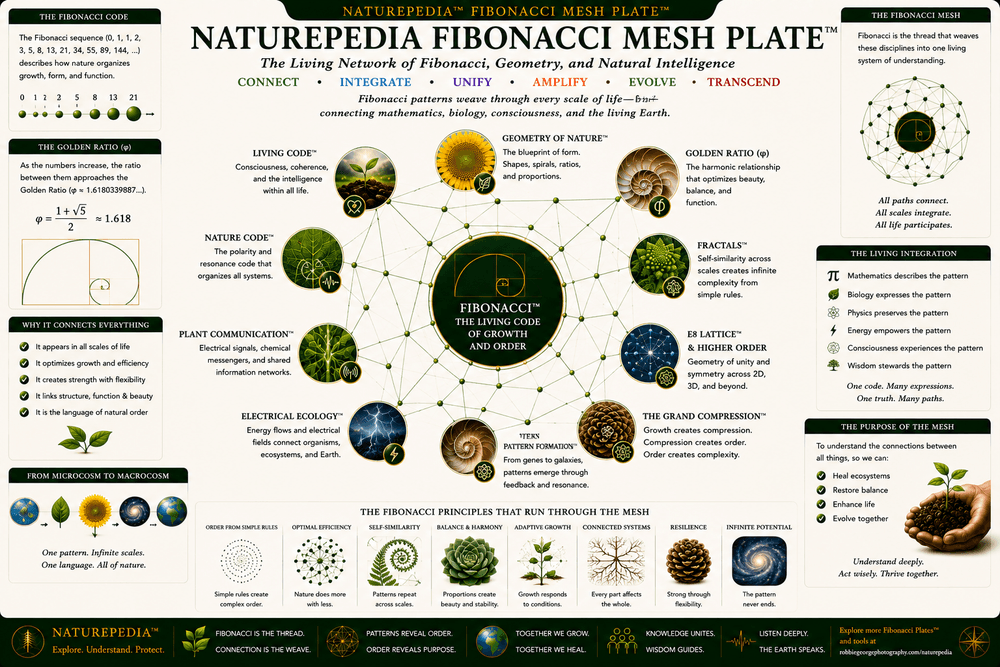 Naturepedia Fibonacci Mesh Plate illustrating Fibonacci connected to Geometry of Nature, Fractals, Golden Ratio, Pattern Formation, Living Mathematics, Nature Code, Living Code, Plant Communication, and Electrical Ecology.