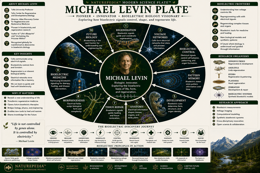 Michael Levin Plate showing regeneration, voltage networks, pattern memory, development, anatomy, tissue repair, morphogenesis, bioelectric medicine, and future biology