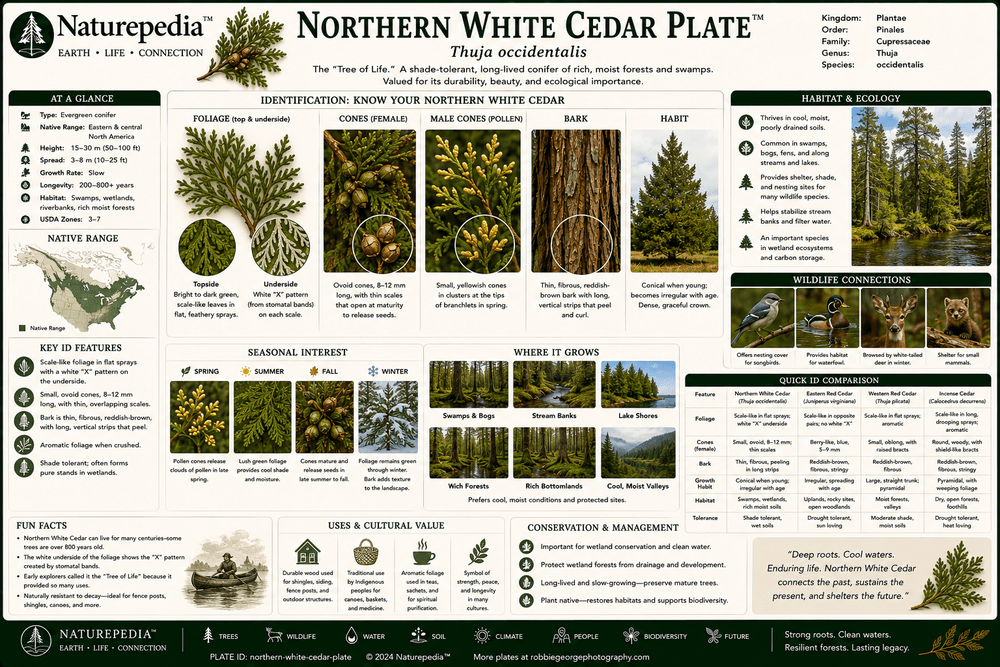 Northern White Cedar Plate showing cedar swamps, wetlands, boreal forests, deer habitat and watershed ecology by Robbie George