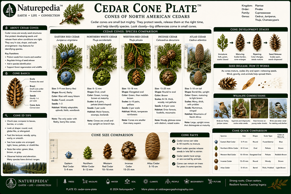 Cedar Cone Plate showing cedar cones, seeds, dispersal systems, reproduction and regeneration ecology by Robbie George