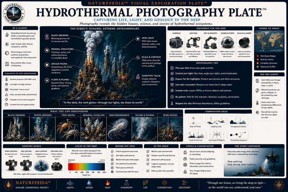 Hydrothermal Photography Plate showing deep-sea imaging, remotely operated vehicles, hydrothermal vents, scientific photography, and underwater exploration