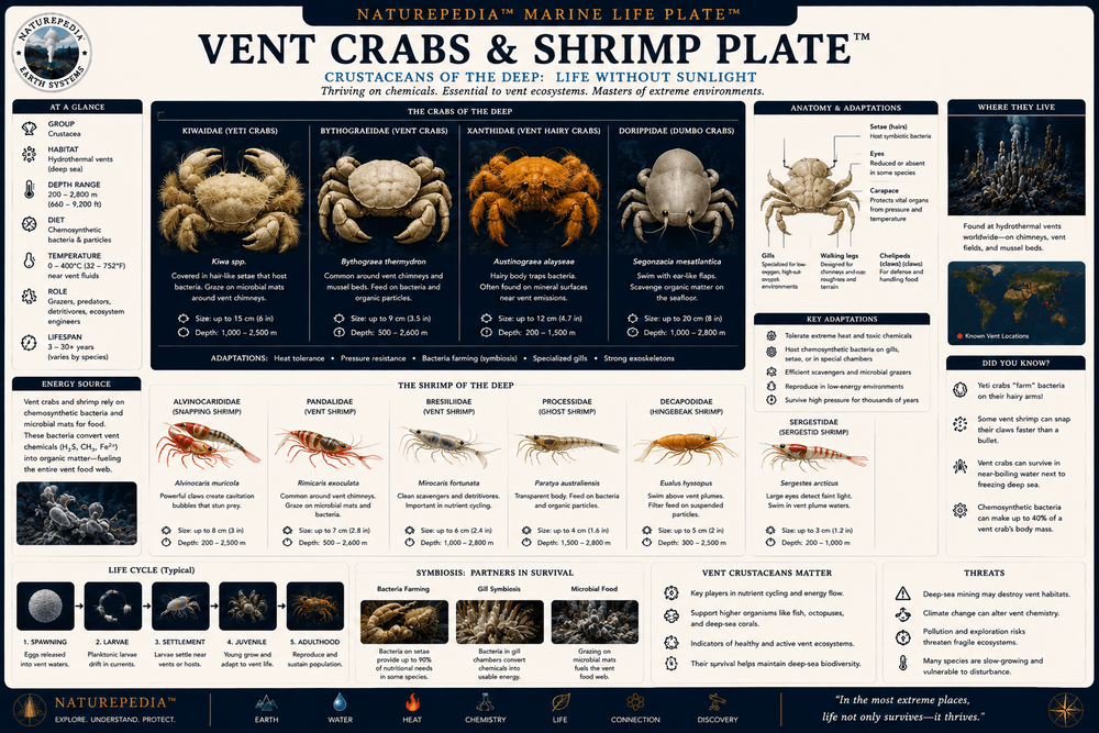 Vent Crabs and Shrimp Plate showing hydrothermal vent crustaceans, grazing behavior, scavenging, microbial feeding, and deep-sea ecosystem relationships