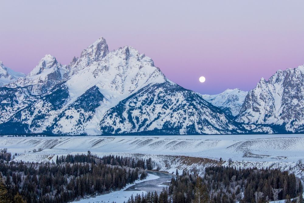 Winter moonrise over the Teton Range photographed by Robbie George