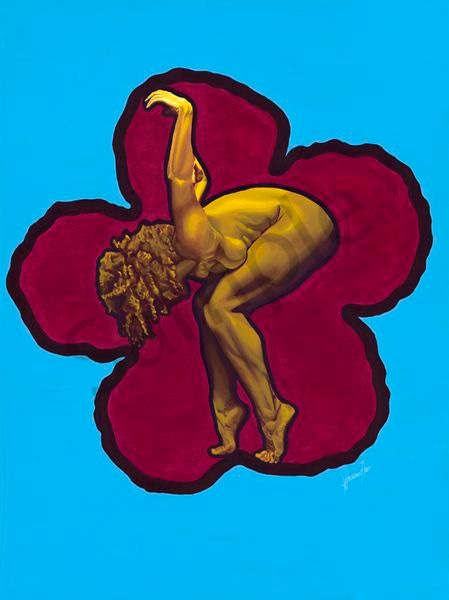Hibiscus painting rendered in oil and acrylic.