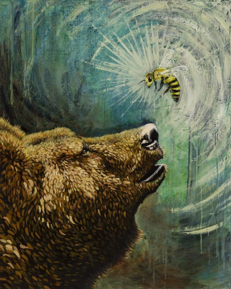Nature's Harmony: Bear and Bee Artwork for Nature Lovers