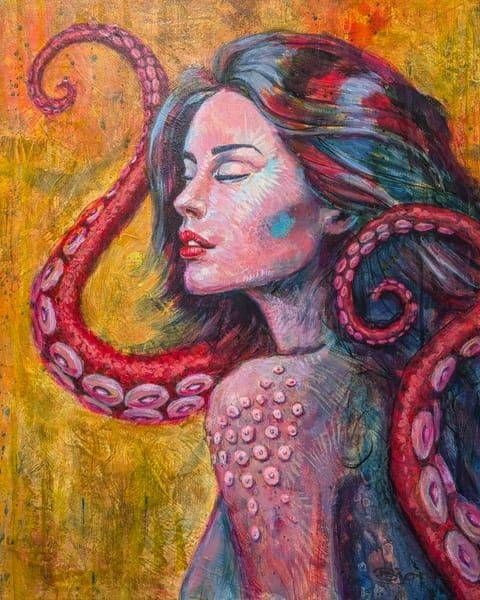 Harmony Rising: Surreal Octopus Portrait in Vibrant Colors