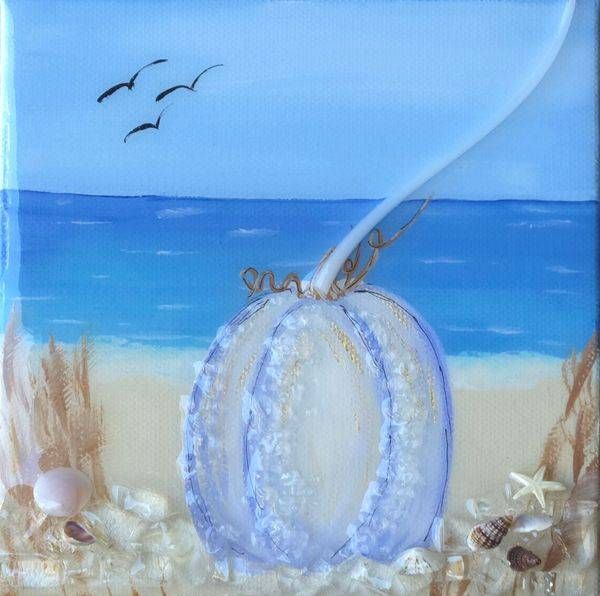 Coastal Pumpkin Serenity - Whimsical Beach Artwork