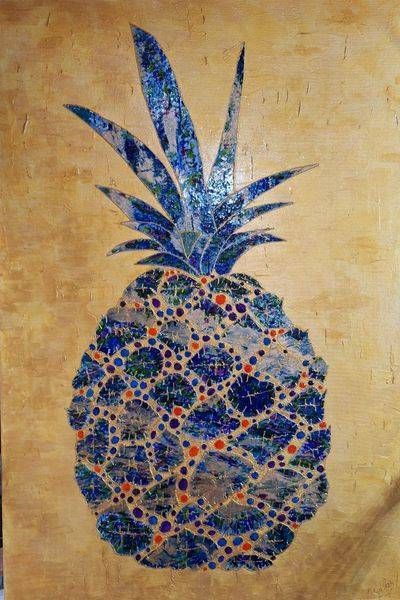 Pineapple Jewel Blue And Gold Art | Rue Stanley Art