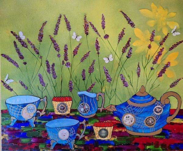 Tea and cake original artwork 