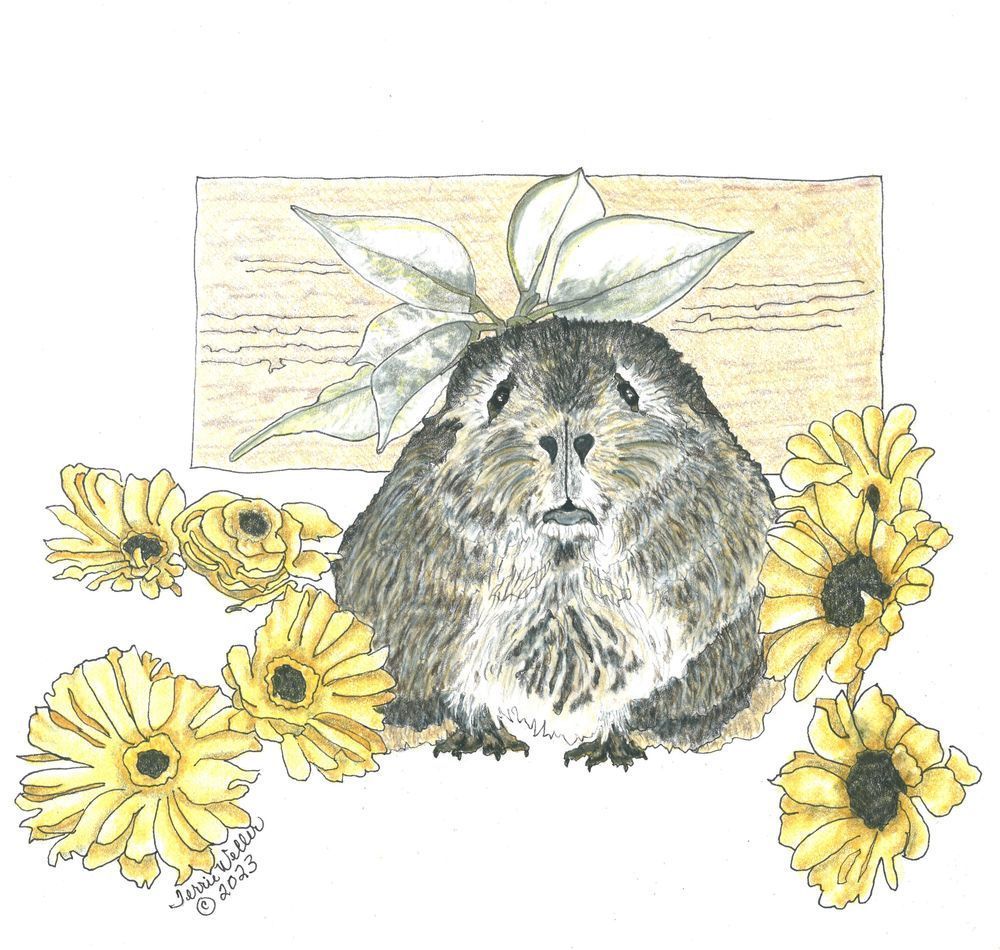 Guinea Pig With Flowers Art | Fine Art by Terrie D