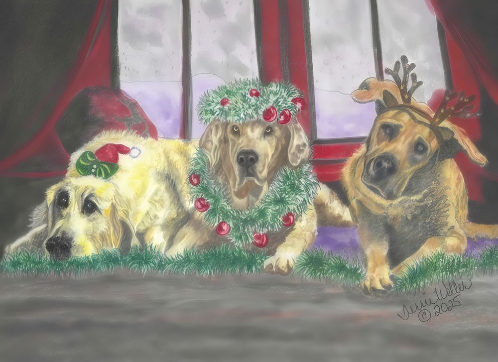 Three Christmas Dogs Art | Fine Art by Terrie D
