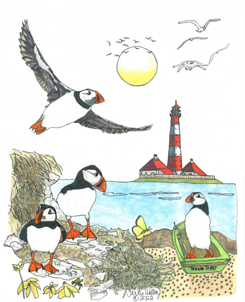 Four Puffins By The Sea Art | Fine Art by Terrie D