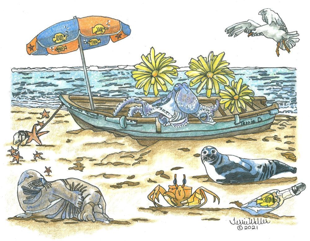 Octopus In Row Boat Art | Fine Art by Terrie D
