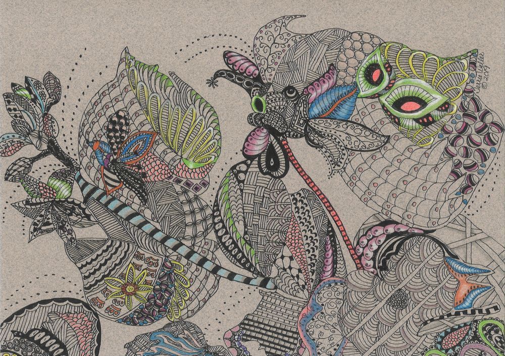 Zentangle Colored Pencil Hostas In Bloom Art | Fine Art by Terrie D