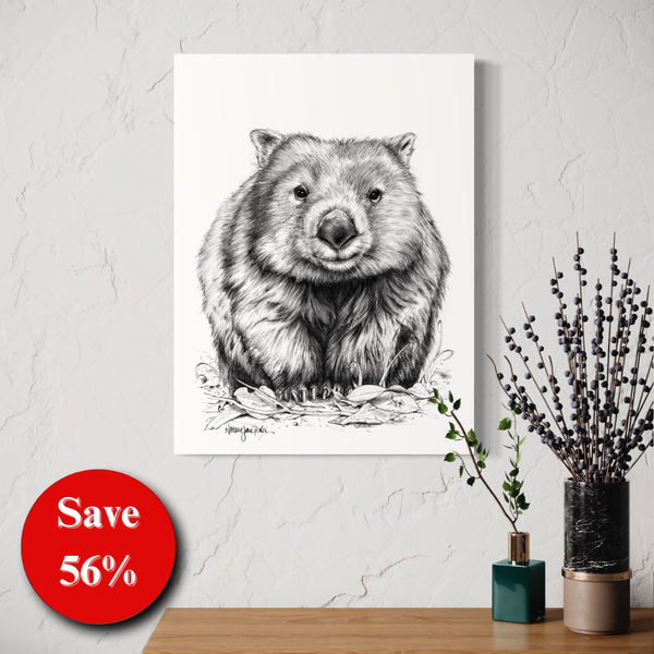 Australian Wildlife Art - One Little Wombat (Bare-nosed Wombat) | Natalie Jane Parker - Ready to hang Artwork
