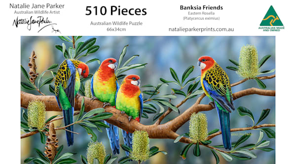 Banksia Friends – Eastern Rosellas Panorama Jigsaw Puzzle (510-Piece)