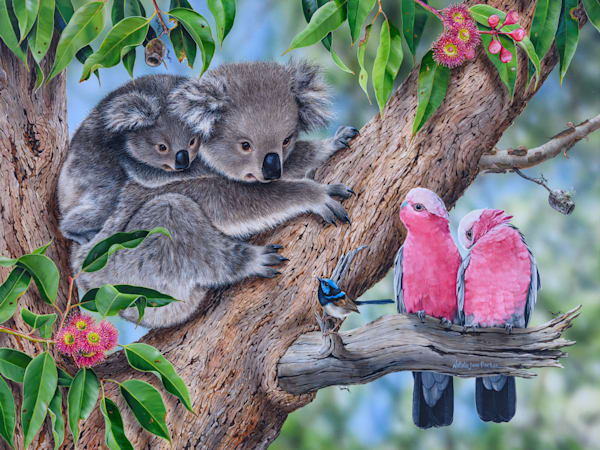 Koala (Phascolarctos cinereus) and joey Australian Wildlife Art by Natalie Jane Parker