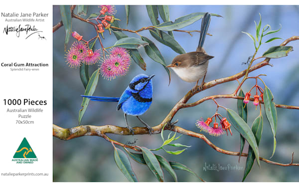 Splendid Fairy-wren Jigsaw Puzzle | 1000-Piece "Coral Gum Attraction" Blue Blue Wren puzzle