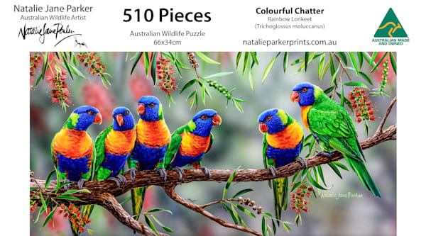 Colourful Chatter – Rainbow Lorikeets Panorama Jigsaw (510-Piece)