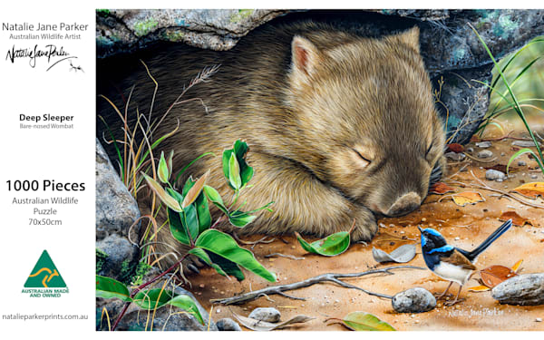 Wombat and Superb Fairy-wren Jigsaw Puzzle | 1000-Piece "Deep Sleeper"