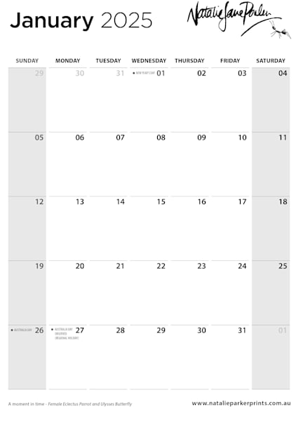 Australian Birdlife 2025 Wall Calendar - Australian Birdlife Art by Natalie Jane Parker