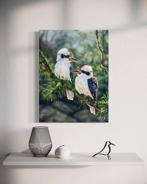 Australian Wildlife Art - Rainforest Glow (Laughing Kookaburras) | Natalie Jane Parker - Ready to hang Artwork