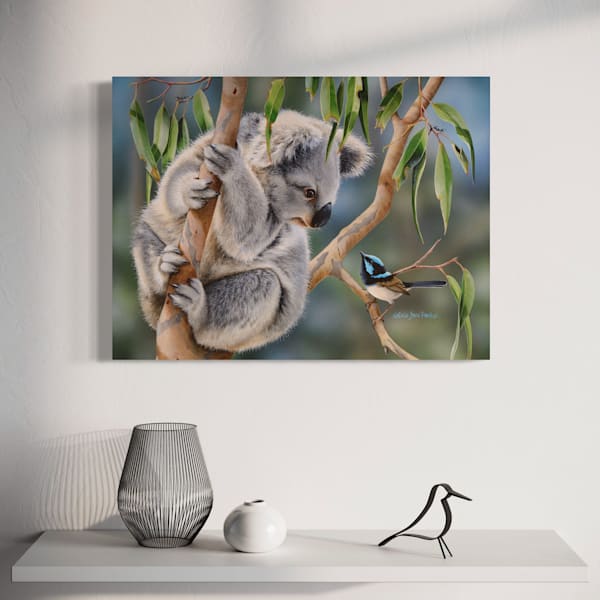 Aussie Greeting – Koala & Blue Wren Art Print | Natalie Jane Parker
