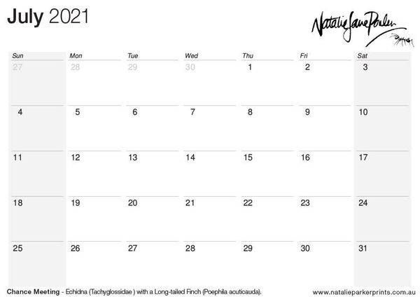 A4 Australian Wildlife 2021 Wall Calendar by Natalie Jane Parker | Australian Wildlife Paintings