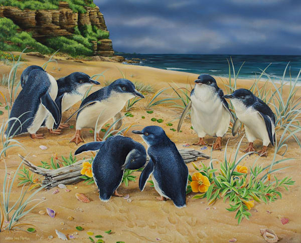 Little Penguins (Eudyptula minor) Australian Wildlife Art by Natalie Jane Parker