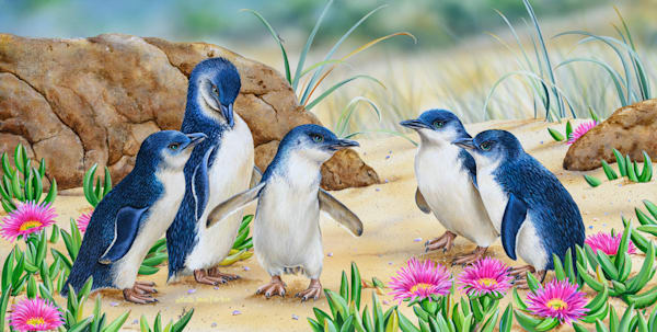 Little Penguins (Eudyptula minor) Australian Wildlife Art by Natalie Jane Parker