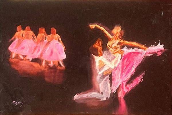 Ballet Reverie unfolds like a whispered secret borne from shadowed depths - oil painting