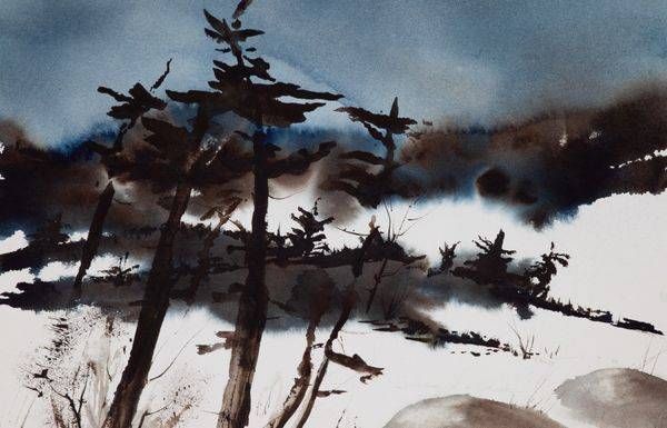 Dark Pines And Two Rocks Art | Brenda Myrick Art