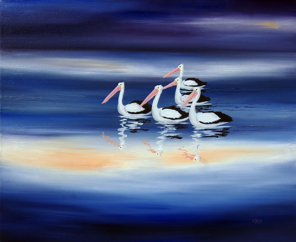 Storm Blue Pelicans Caroline Packer Art | carolinepaxart
