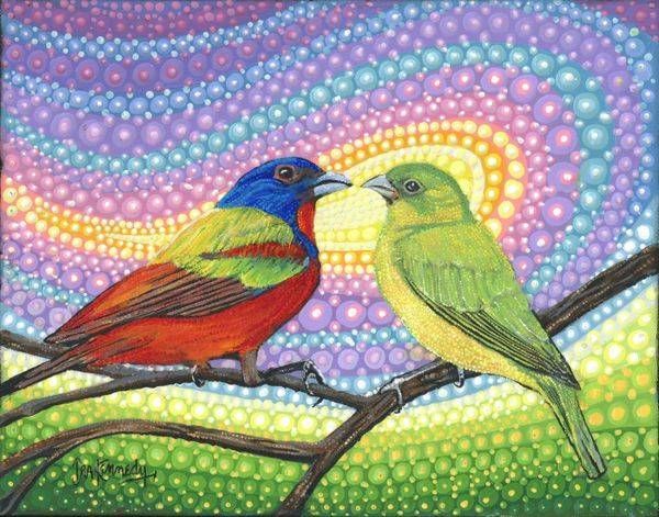 Painted Buntings Fabric Panel 20" X 16" | Ira Kennedy