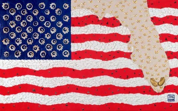 From Cube to Freedom – Textured American Flag Painting Honoring Cuban Refugees | Jing Herman Art