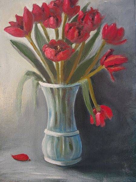 Red Tulips In Glass Art | Pam Holmquist Studio