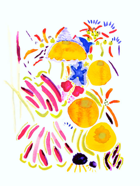 yellow zinnias abstract bouquet watercolor aug 2022 marie stephens art