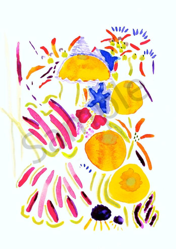 yellow zinnias abstract bouquet watercolor aug 2022 marie stephens art
