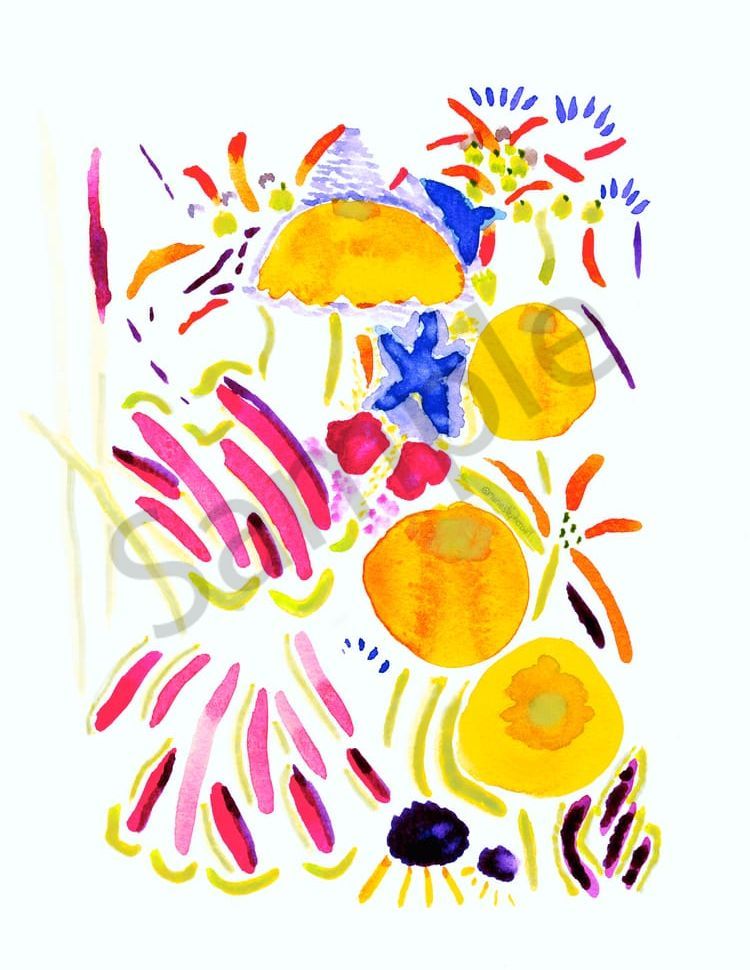 yellow zinnias abstract bouquet watercolor aug 2022 marie stephens art