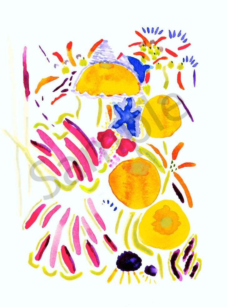 yellow zinnias abstract bouquet watercolor aug 2022 marie stephens art