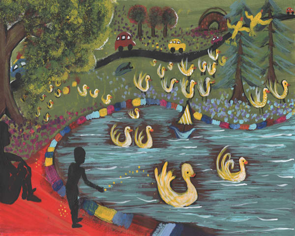 Feeding the Ducks at Vander Veer Park Painting